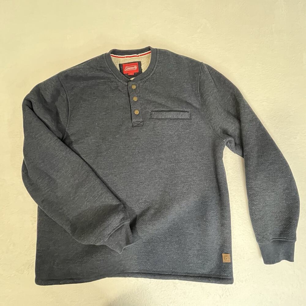 Mens Coleman Gray Long Sleeve Thermal Henley Sweatshirt Sherpa Lined Size XL